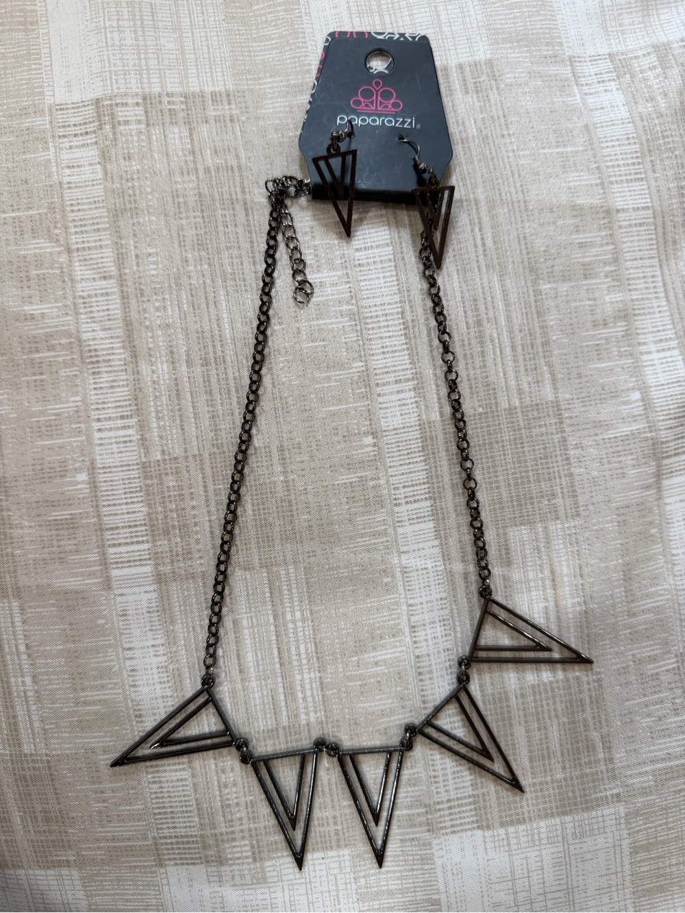 Paparazzi Gunmetal Geometric Triangle Statement Necklace & Earrings Set NWT
